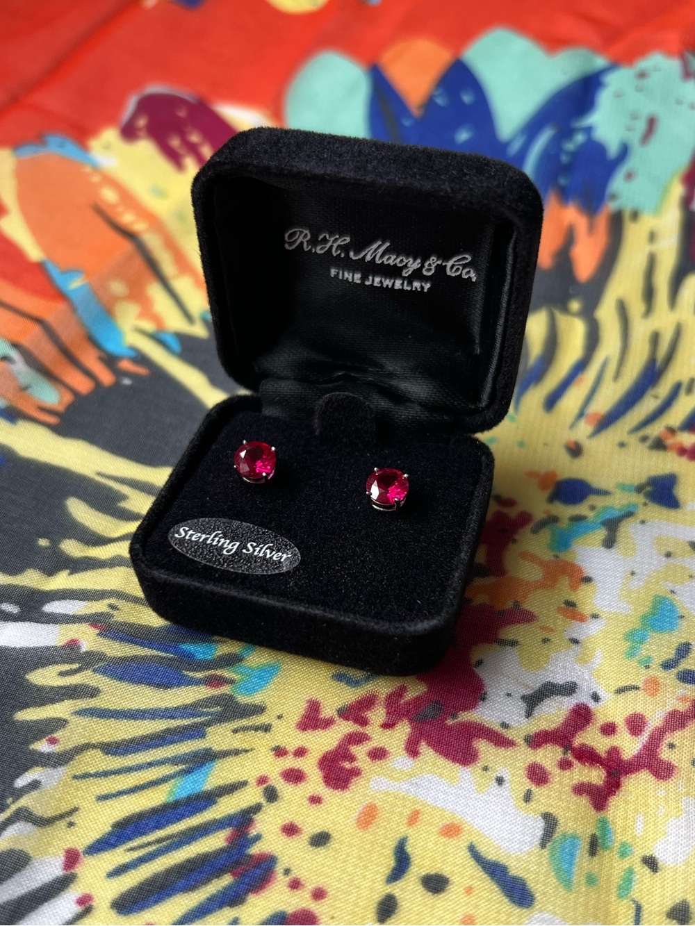 Macy’s Sterling Silver Lab Created Ruby Stud Earrings Boxed
